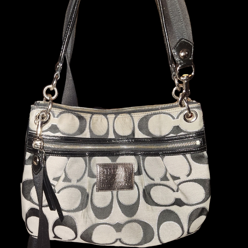 Coach Signature Canvas Shoulder Bag - Black and Cream